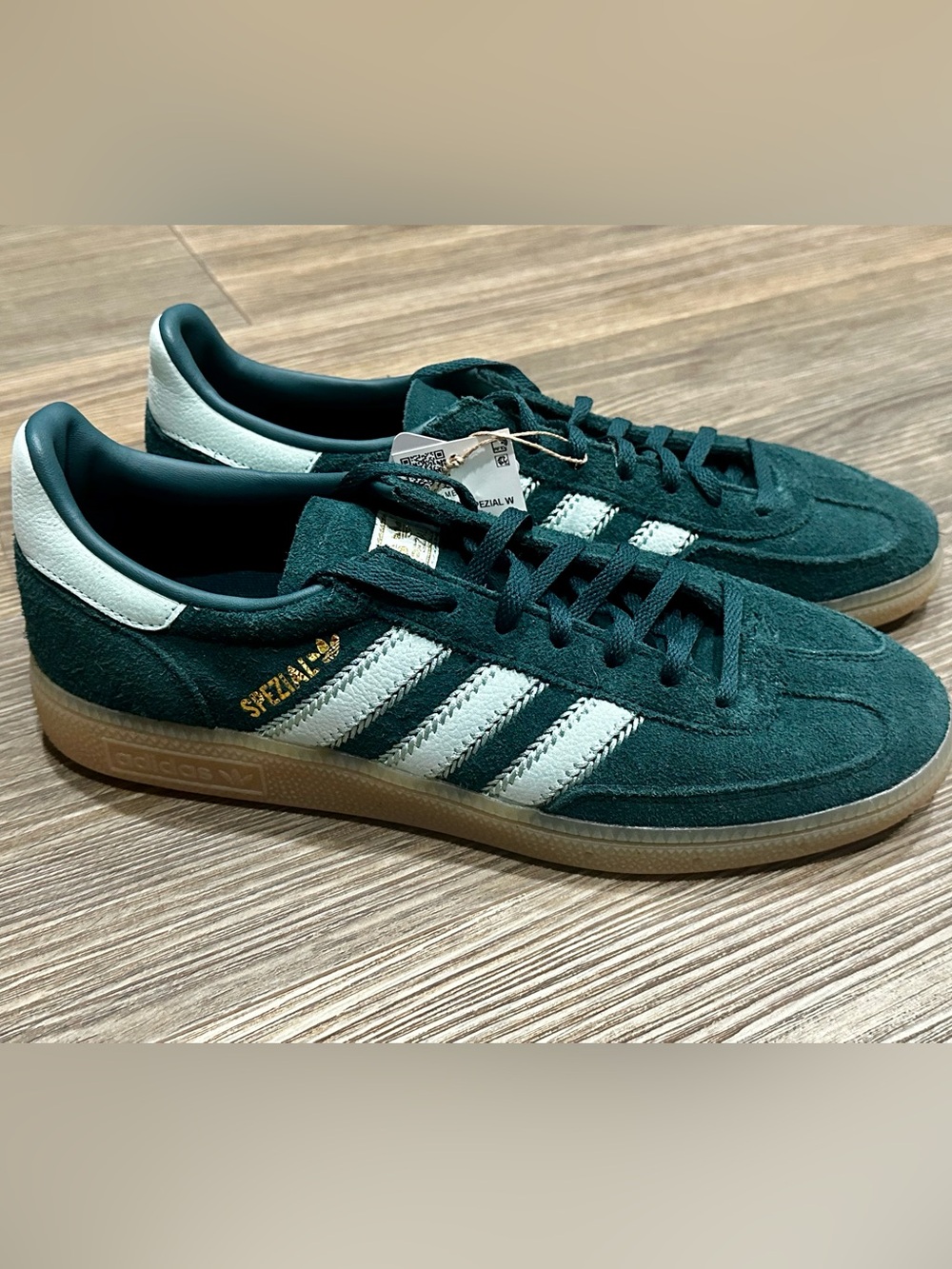 adidas Handball Spezial Collegiate Green Suede Sneakers with Mint Stripes